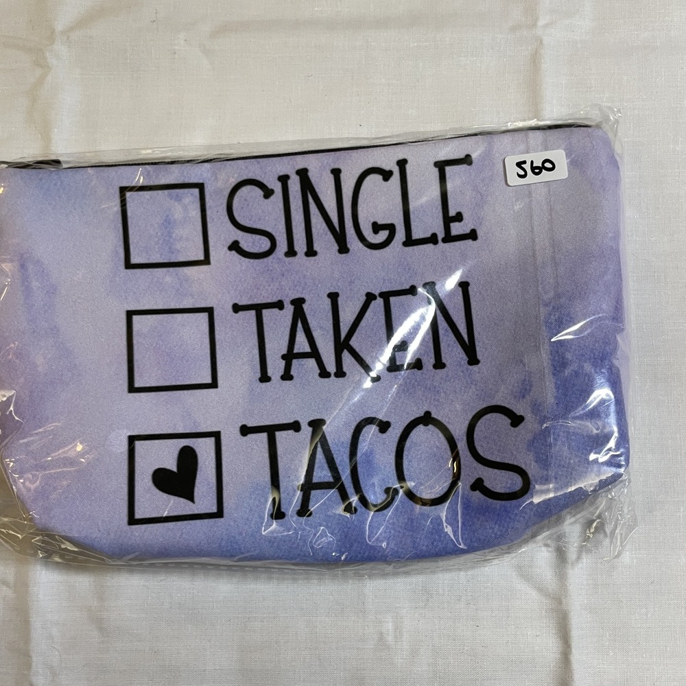 The Pouch Makeup Bag Womens Small Purple Tacos Graphic New Zippered Travel Pouch